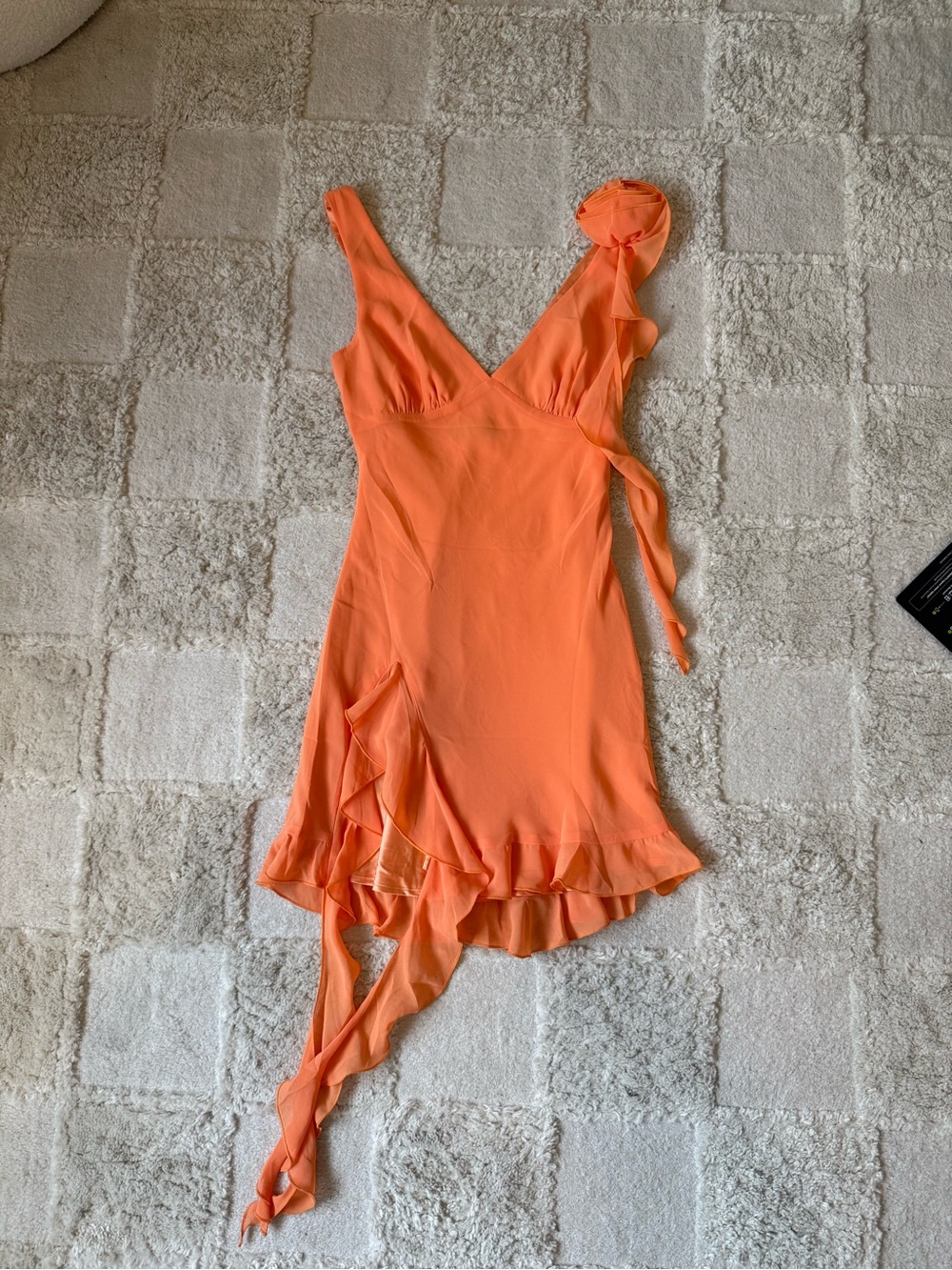 White Fox Boutique Coral-Orange Ruffle Wrap Mini Dress